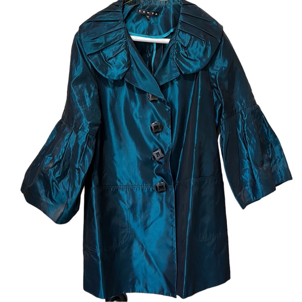Penta size 8 turquoise satin jacket with 4 button front closure - 3/4 sleeves